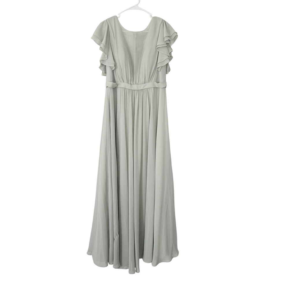 Azazie Maternity Dusty Sage Ruffle Sleeve Maxi Dress Size A14
